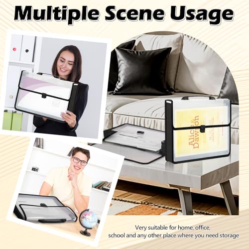 3 Pieces A3 11 x 17 inch Expandable File Folder with Handle Expandable Folders for Documents Snap Closure Black Horizontal Large Clear Organizer Storage for Plots Charts
