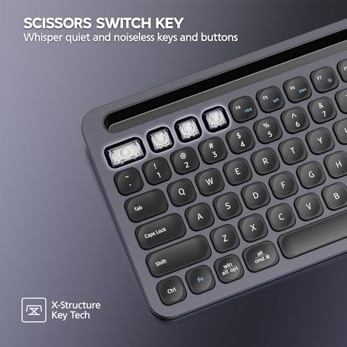 Bluetooth+2.4G USB Wireless Keyboard and Mouse Combo with Tablet Holder for Tablet Quiet Compatible with PC Desktop Mac Laptop Gray (Grey) - color: Grey