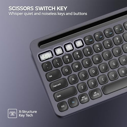 Bluetooth+2.4G USB Wireless Keyboard and Mouse Combo with Tablet Holder for Tablet Quiet Compatible with PC Desktop Mac Laptop Gray (Grey) - color: Grey