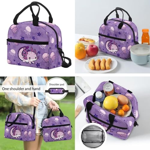 CLOHOMIN Purple Axolotl Backpack and Lunch Box Set Cute Book Bag with Lunch Bag Water Bottle Carrier 3 in 1 High School Bookbag Grade 9-12 Student School Bag for Kids Girls 7st Grade Lunch Tote Bag - color: Cute Purple Axolotl