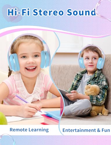 Bluetooth Kids Headphones,Wireless Kids Headphones Over Ear with Microphones,Stereo Sound ,10H Playtime, Foldable&Adjustable Children Headphone,Bluetooth Headset for Adults,School (Blue) - color: Blue
