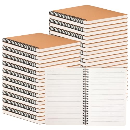 miikoul 100 Packs A5 Spiral Lined Notebooks, Kraft Paper Cover, 8.0"×5.6", 60 Sheets/120 Pages, Ruled Notebooks Bulk, Hardcover Journal Notepad Travel Notebooks for Office and Back to School Supplies - color: Picture color-Kraft, size: 100 Pack