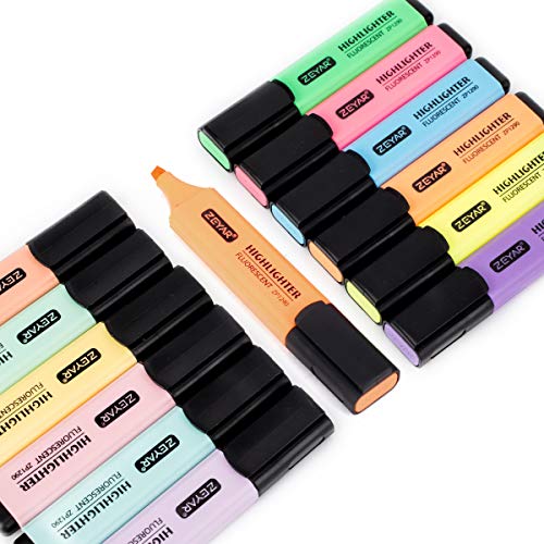 ZEYAR Highlighter, Chisel Tip Marker Pen, AP Certified, Assorted Colors, Water Based, Quick Dry (12 Colors) - color: 12 Pastel Colors