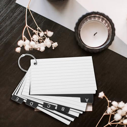 Loose-leaf Flashcards Set A–z with Metal Binder Rings, Blank Index Cards for Studying and Word Memory, Pocket-sized Note Cards for Students and Office Use