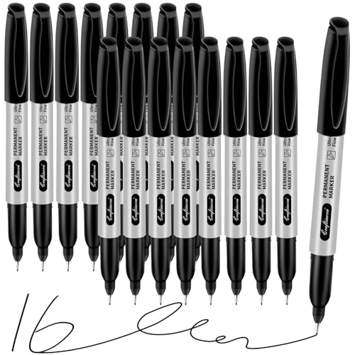 Black Ultra Fine Point Permanent Markers, Extra Fine Tip, Quick Drying and Waterproof, Fade Resistant Perfect on Paper, Glass, Metal, Plastic, Wood, Office & School Use, 16 Pack - size: 1 Count (Pack of 16)