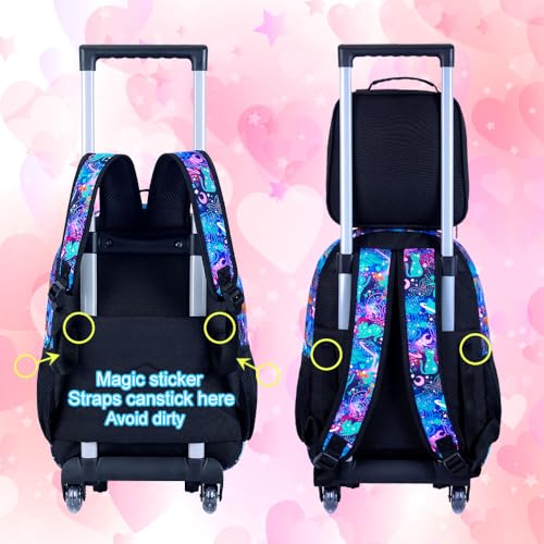 CCJPX 3PCS Rolling Backpack for Girls, Kids Cat Roller Wheels School Bookbag with Lunch Bag, Wheeled School Bag for Toddler Elementary Children - color: Black Cat