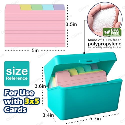 Olivo 3x5 Index Card Holder Box with 100 Cards Dividers Tabs 3"x 5", Blue - color: Blue, size: 3" x 5"
