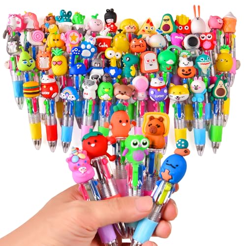 100Pcs Mini Multicolor Pens in One 4-in-1, Cute Pens Bulk for Party Favors and Birthdays, Delightful Ballpoint Pen Gifts Classroom Student Prizes (100pcs) - style: 100pcs