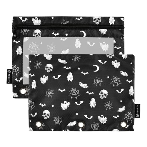 Halloween Ghost Gothic Pencil Pouches for 3 Ring Binder, Zipper Binder Pencil Case, 2 Pack Clear Window Case Bag for Office Organizers - color: Halloween Ghost