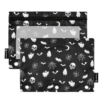 Halloween Ghost Gothic Pencil Pouches for 3 Ring Binder, Zipper Binder Pencil Case, 2 Pack Clear Window Case Bag for Office Organizers - color: Halloween Ghost