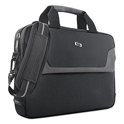 Solo New York Briefcase - Laptop Carrying Bag for Women & Men, Brief for Travel & Work, Full Length Front Pocket, Adjustable Shoulder Strap, Fits 14" Computer - Flatiron Slim, Black