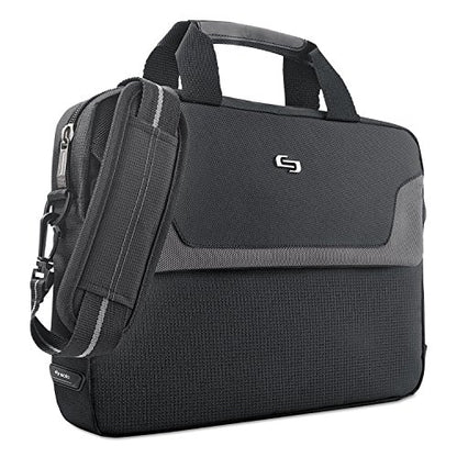 Solo New York Briefcase - Laptop Carrying Bag for Women & Men, Brief for Travel & Work, Full Length Front Pocket, Adjustable Shoulder Strap, Fits 14" Computer - Flatiron Slim, Black