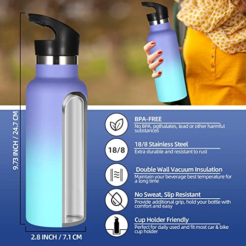 Volhoply 17oz Kids Insulated Water Bottle,Stainless Steel Water Bottles with Straw Lid,Double Wall Vacuum Metal Cups Water Bottle,Reusable Sports School Water Flask Keep Cold(Purple Blue,1 Set) - color: Purple Blue