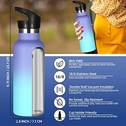Volhoply 17oz Kids Insulated Water Bottle,Stainless Steel Water Bottles with Straw Lid,Double Wall Vacuum Metal Cups Water Bottle,Reusable Sports School Water Flask Keep Cold(Purple Blue,1 Set) - color: Purple Blue