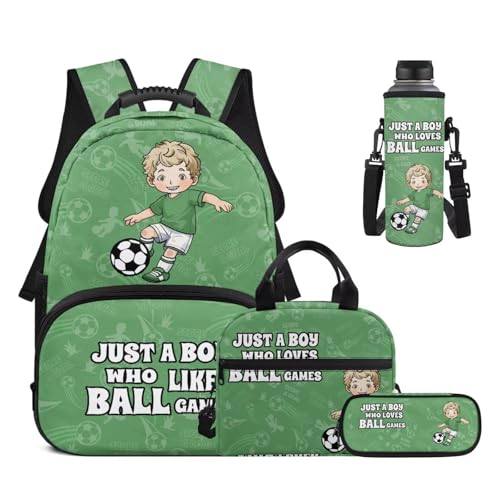 Boys 17 Inch Backpack with Insulated Lunch Box, Pencil Case & Water Bottle Holder - 4PCS Cartoon Soccer Player Backpack Set for Elementary Kids, Reduce Shoulder Pressure for Child - color: Cartoon Soccer Player