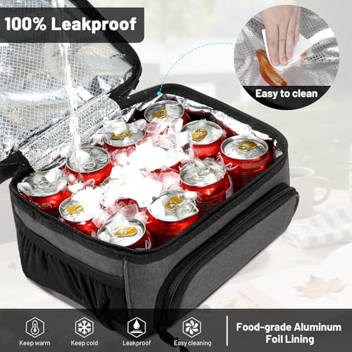 MIER Lunch Box for Men - Dual Compartment Adult Lunch Bag for Work, Grey | Leakproof & Insulated; Lunchbox Cooler Tote with Side Bottle Holder; Detachable Shoulder Strap with Pad; Multi-Pockets - color: Gray