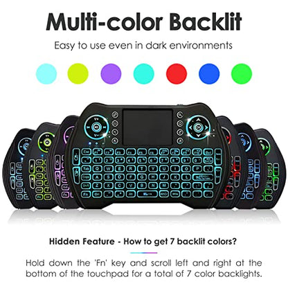 BL Mini Wireless Keyboard with Touchpad and Mouse Combo, Backlit Handheld Keyboard Remote for Android TV Box Smart TV PC HTPC Laptop Tablet Projector PS3 Raspberry Pi Windows Mac XBox, with USB Dongle