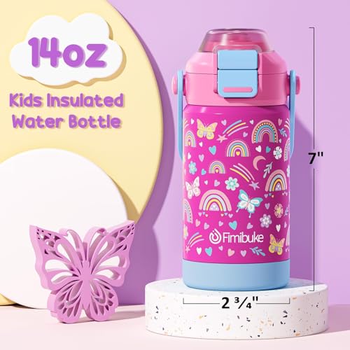 Fimibuke Kids Insulated Water Bottle with Pop-Open Straw & Spout 2-in-1 Lid, 14oz Leak Proof 18/8 Stainless Steel Vacuum Tumbler, BPA-Free Kids Cup For Travel School Girls Boys Toddler 2 Packs - color: A4.Dinosaur+Monster Car, size: 14 Ounces