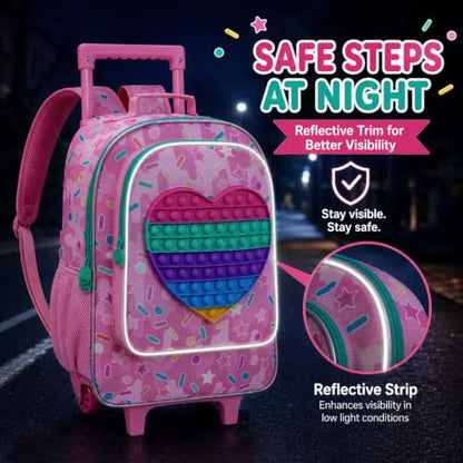 WZLVO 4PCS Love Rolling Backpack for Girls - Cute Wheeled School Set with Lunch Box,Water Resistant Roller School Backpack on Wheels for Elementary Kids Travel - color: Girls Rolling Backpack - Popular Heart