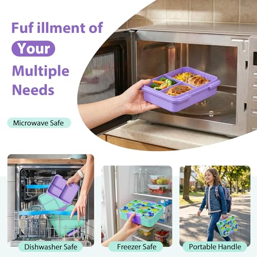 Kids Bento Lunch Box Set with 9.5oz Soup Thermo, Leak-Proof Lunch Food Containers with 3 Compartment and Removable Inner Tray, Insulated Hot Food Jar with Lunch Bag for School, Office, Dinosaur Green - color: Dinosaur Green