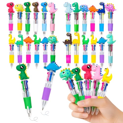24Pcs Mini Multicolor Pens in One, 4-in-1 Cute Fun Ballpoint Pens Bulk for Dinosaur Party Favors Back to School Gifts for Classroom Birthday Gifts (Dinosaur) - style: Dinosaur
