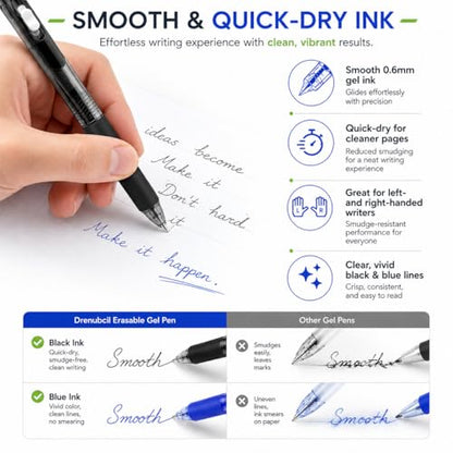 14 Pack Erasable Pens, 8 Black 3 Blue 3 Red Erasable Gel Pens, 0.6mm Fine Point Retractable Refillable Gel Ink Pens with Eraser, Soft Grip Click Pens for School Office Teachers - color: 3 Color 14 Pack Black Blue Red