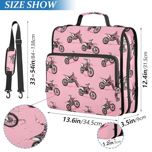 Fisyme Dirt Bike Motocycles Zipper Binder 3 Ring with Zipper and Shoulder Strap Large Capacity Multi-Pocket Binder Organizer - color: Multi-light Pinks