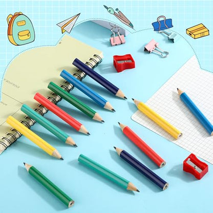Spakon 96 Pcs Jumbo Pencils for Kid Bulk 3.5 Inch Wooden Triangle Short Fat Chunky Pencil with Sharpener for Student Toddler Preschooler Beginner Kindergarten Classroom Back to School Supplies - style: Pencil