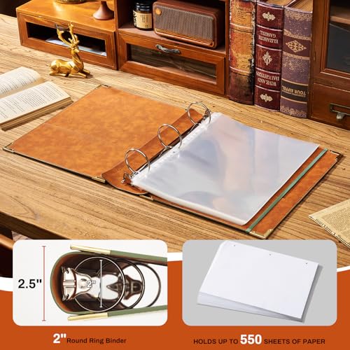 Ovesmusl Sunflower PU Leather 3 Ring Binder 2 Inch Fits 8.5"x11" Paper | 2 Inch Round Ring Binder Holds 500 Sheets, Notepad Paper Cover Loose Leaf Organizer, Green - color: Green Flower, size: 2" Ring