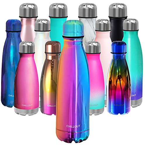 CHILLOUT LIFE Stainless Steel Water Bottle: 17oz Double Wall Insulated Cola Bottle Shape for Cold and Warm Drinks, BPA Free Metal Sports Bottle, Dishwasher Safe Paint - color: Magic Rainbow, size: 17 Ounces, style: 1 Pack