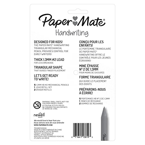 Paper Mate Handwriting Triangular Mechanical Pencil Set with Lead & Eraser Refills, 1.3mm, School Supplies, Office Supplies, Sketching Pencils, Drafting Pencil, Fun Barrel Colors, 8 Count (Pack of 2) - size: 10 count