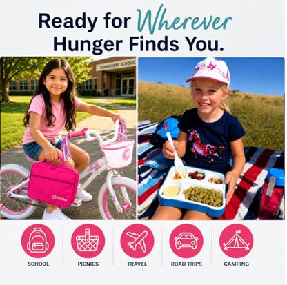 kinsho Lunch Boxes for Kids Boys Girls - Bento Box Set of 2, with Insulated Bag & Ice Pack, 6 Compartment Leak Proof Container, BPA-Free, Microwave Safe, Ideal for School & Work, Blue & Pink - color: Blue + Pink