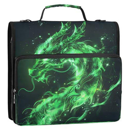 3 Ring Zipper Binder Green Glowing Dragon Binders Bag with Shoulder Strap 500 Sheets Paper Organizer Trapper Keeper Documents Storage File Folder for School Office - color: A3019