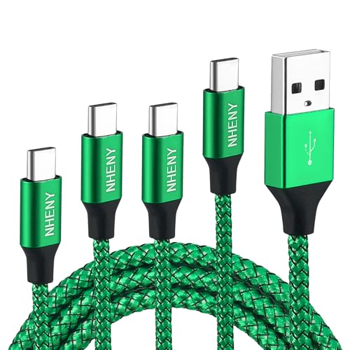 Type C Charger Cord Green USB C Premium Shiny Nylon Braided Rapid Charging Cable 4 Pack (10FT, 2x6FT, 3FT) for Phone 15/16 Series Plus, Samsung Galaxy Note 10/S10, LG V30 G6, Google Pixel - color: Green