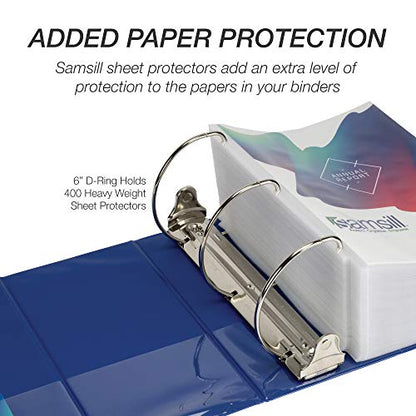 Samsill Durable 6 inch 3 Ring Binder, Locking D Ring Binder, Customizable Clear View Cover, Blue, Holds 1225 Pages - color: Blue, size: 1 Pack, style: 6 Inch