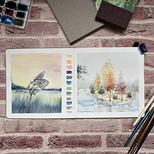 tumuarta Square Watercolor Journal, 8.25x8.25”, 140 LB, 300 GSM, 25% Cotton, Cold Press, 24 Sheets, 48 Pages, Watercolor Paper Sketchbooks for Use As Travel Mixed Media Pads On The Go - color: Brown