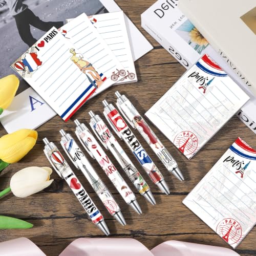 Wxiben Paris Sticky Notes with Pens - 24 Pcs Paris Souvenirs Gifts French City Travel Notepads Ballpoint Pens Set Eiffel Tower Notes Black Ink Pen for Home Traveler Study Office School Party Favor - color: Paris
