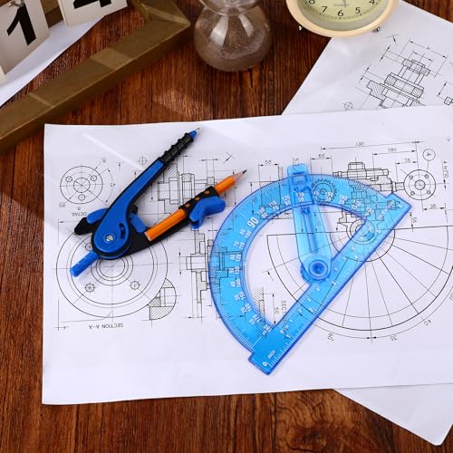 Zonon 2 Pcs Student Protractor and Compass, Student Geometry Math Set Drawing Compass and 180 Degree 6 Inch Protractor with Swing Arm for Drawing Measuring School Office (Deep Blue) - color: Deep Blue