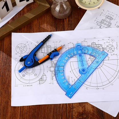 Zonon 2 Pcs Student Protractor and Compass, Student Geometry Math Set Drawing Compass and 180 Degree 6 Inch Protractor with Swing Arm for Drawing Measuring School Office (Deep Blue) - color: Deep Blue