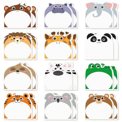 Yinder 24 Pads Cute Sticky Notes Fun Kawaii Safari Animal Sticky Notes Pads Bulk Cartoon Memo Self Adhesive Gift Back to School Veterinary Office School Tab Party Supplies - style: Safari Animals