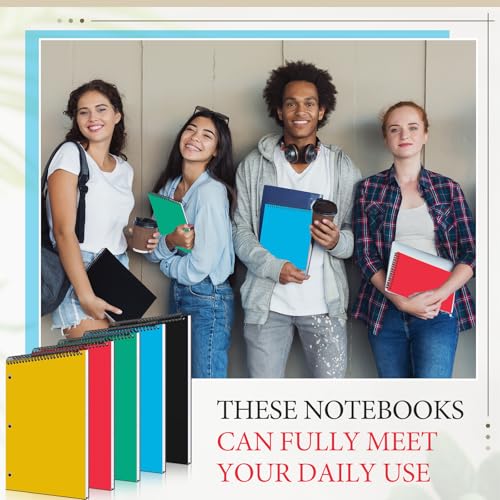 MotiMind 10 Pack 8.5" x 11" Top Spiral Notebook with 3 Hole Punched White Legal Pads College Ruled Notepad 50 Sheets Hard Cardboard Paper Wirebound Notepad for Office Business School - color: Vivid Colors