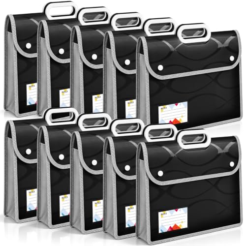 Sabary 10 Pack Plastic File Folder with Handle 13.4 x 10.8 Inch Large Capacity Portable Document Organizer Storage Snap Closure Fits Letter/A4 for Office & School(Black) - color: Black