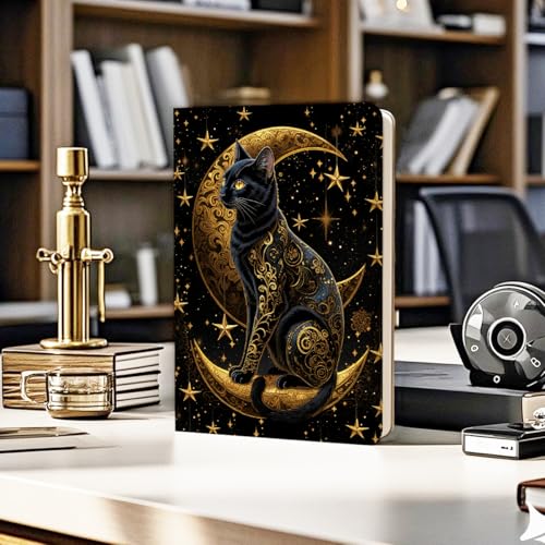 Lovdazzles Pretty Leather Lined Journal Cat and Moon Design Notebook 200 Pages A5 Ruled Notebooks, Cat Gifts for Cat Lovers, Dark Academia Gothic Notebook Journal, Gifts for Women (5.8 x 8.3) - color: Multi 1717