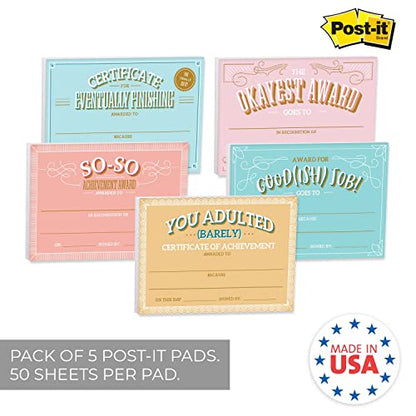 Snarky Achievement Certificate Fill in Sticky Note Pads / 6" x 4" Repositionable Office Humor Award Sticky Pads / 50 Sheets Per Pad/Set of 5 Designs/Made in USA - color: Snarky