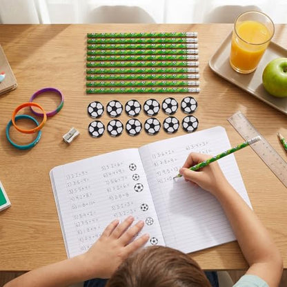 Zerodis 12 Pack Soccer Pencils Set, Football Theme Wooden HB Pencils Sports Party Favors with Erasers for Birthday Classroom School Supplies