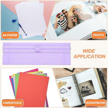 Generic Paper Cutter Trimmer, A4 Straight Small Portable Paper Slide Paper Slicer with Safe-Guard for Craft Cardstock Label Card, Scrapbook Photo, Purple, with 1 Blade