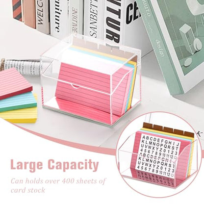 DLUGOPIS 3x5 Rose Gold Index Card Organizer Recipe Card Box Acrylic Flash Card Holder Index Card Box with Mirro Base 150 Ruled Lined Index Cards 30 Kraft Dividers Stickers For Holds 400 Note Cards - color: Rose Gold