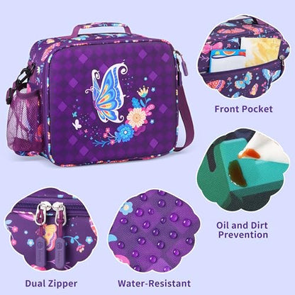 rockpapa Kids Lunch Box Set with 14oz Insulated Water Bottle & Lunch Bag, Leakproof 5.5 Cups Bento Box for School & Children, BPA-Free, Microwave Safe for Boys Girls (Purple Butterfly) - color: Purple Butterfly