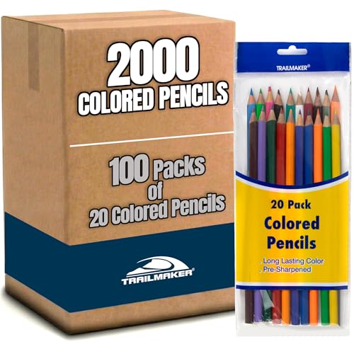Trail maker (2,000 Count Colored Pencils for Classrooms, Teachers, Artists & Kids – Colored Pencil Set, 100 Packs of 20 Pencils for School Supplies, Drawing, Coloring Books & Art Projects - color: 2000 Count