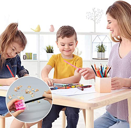 KIDMEN 24 PCS 2 Holes Small Manual Pencil Sharpener with Lid,for Kids,School - style: 24Pack Pencil Sharpener